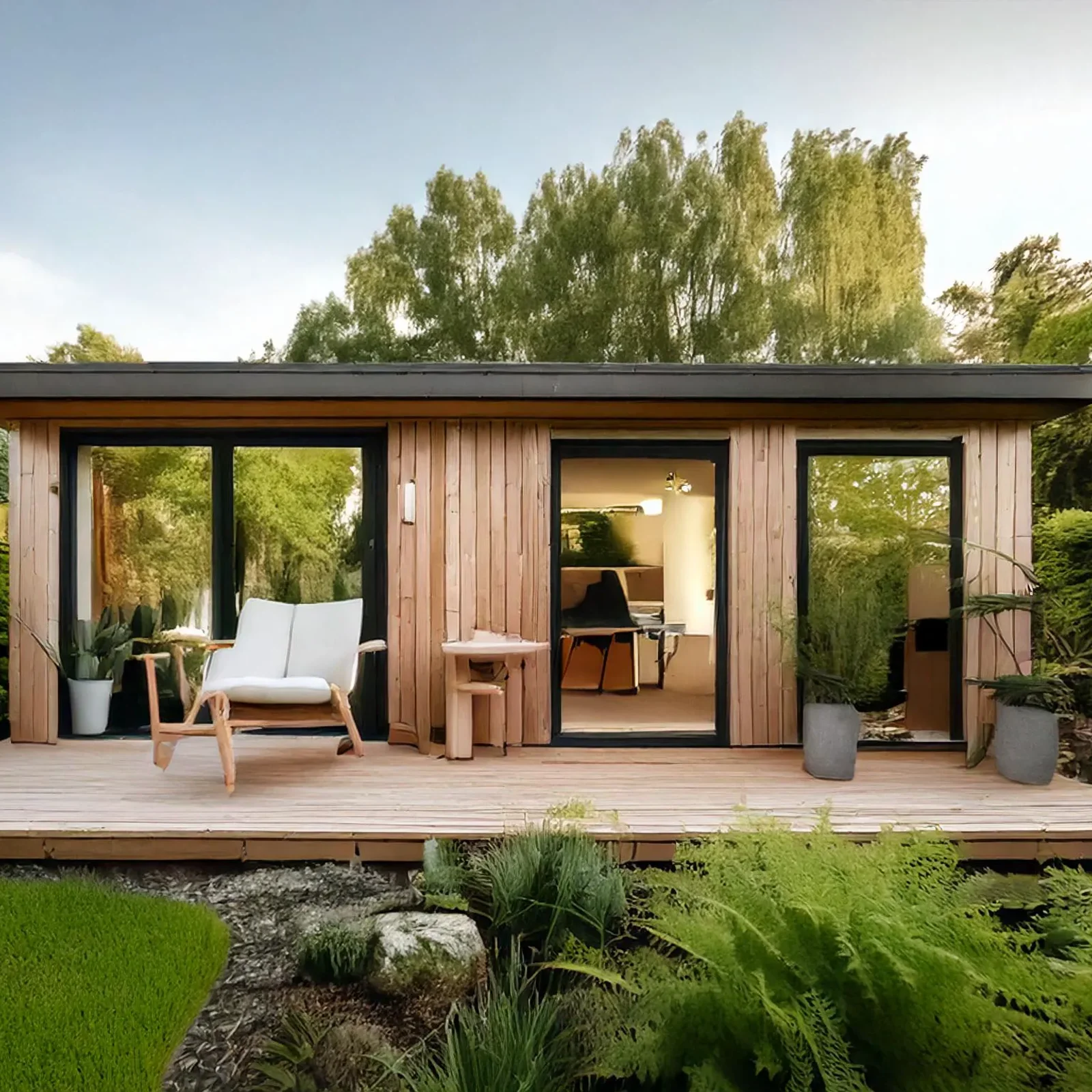 Modern garden office with large windows